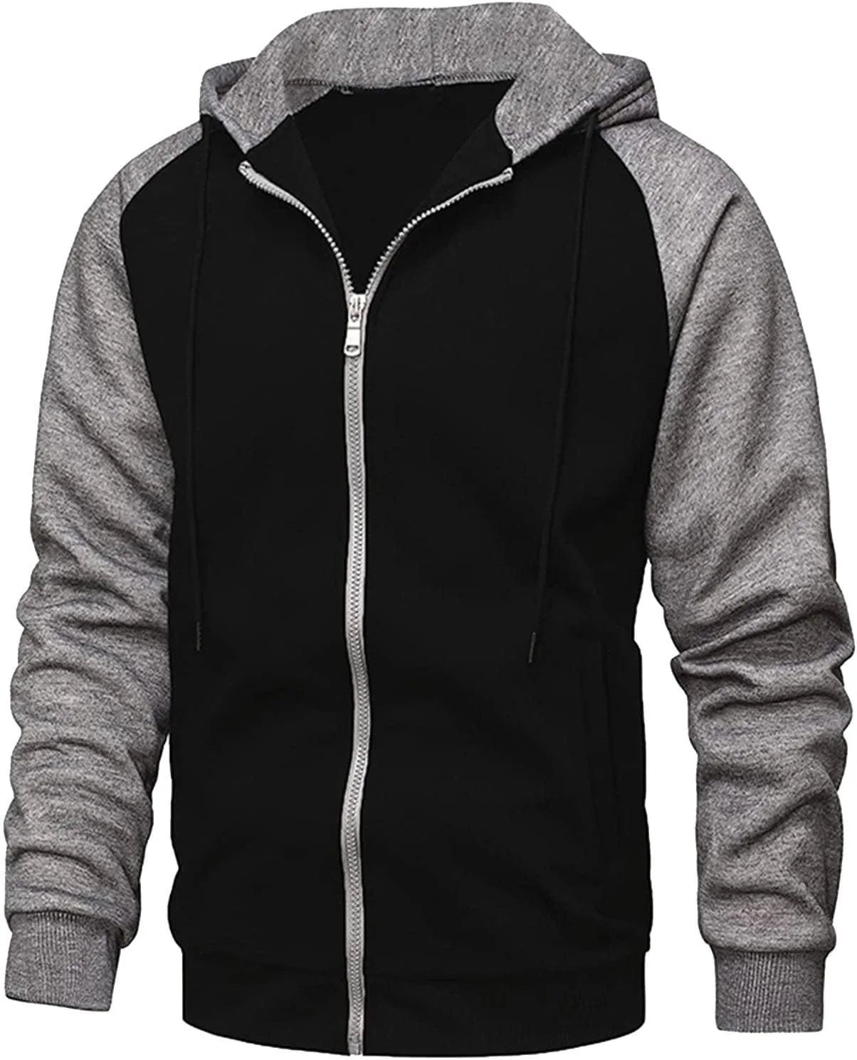 Ymosrh Men's Hoodie Color Contrast Zipper Cardigan Hooded Sweatshirt Plus Size Casual Plush Outwear Hoodies, M-3XL