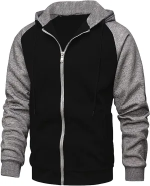 Ymosrh Men's Hoodie Color Contrast Zipper Cardigan Hooded Sweatshirt Plus Size Casual Plush Outwear Hoodies, M-3XL