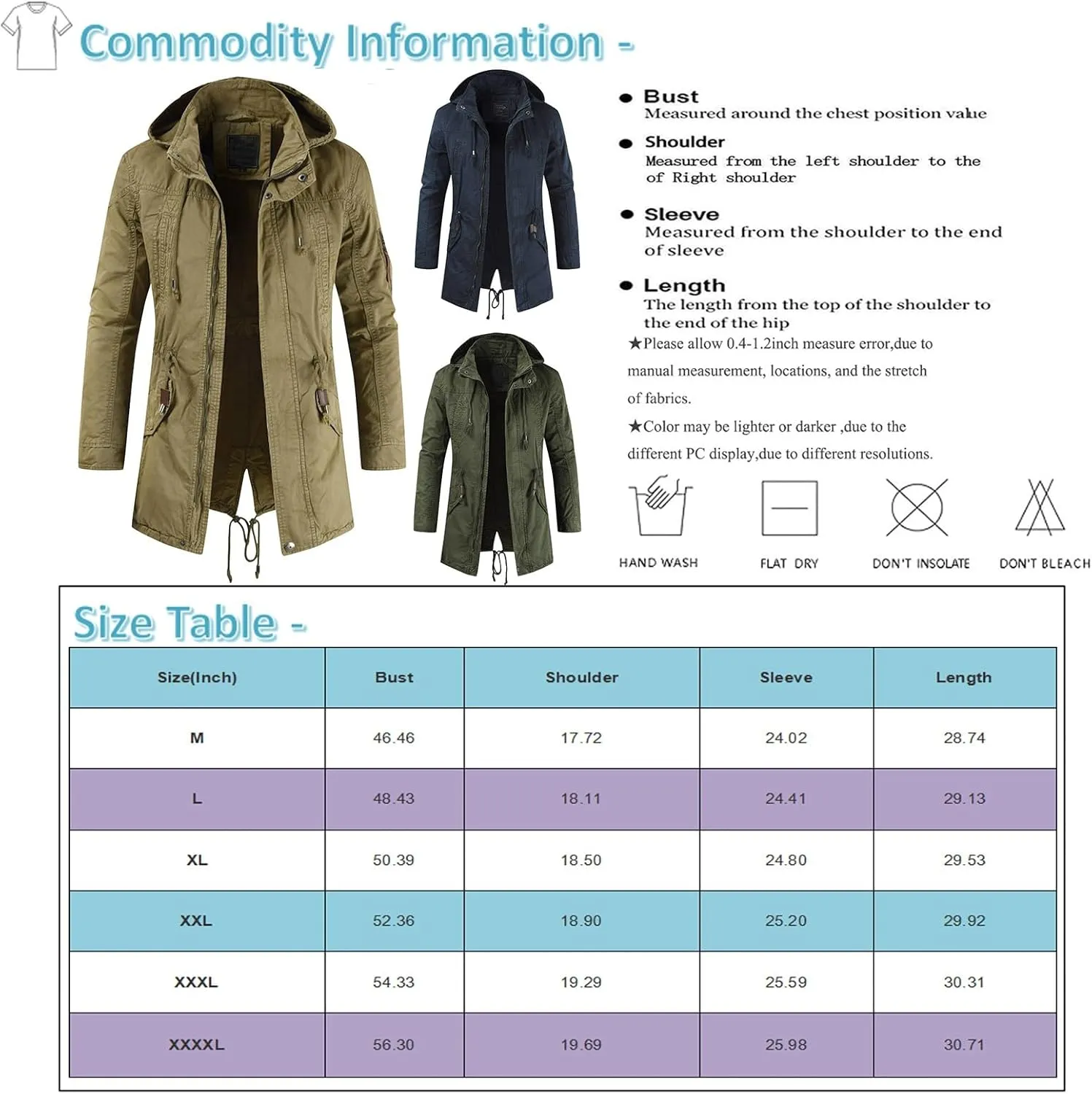 Ymosrh Men's Trench Coats Coat With Hood Notched Lapel Long Jacket Windbreaker Overcoat Pea, M-4XL