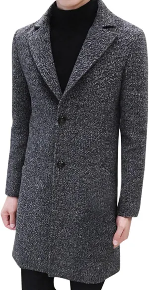 Ymosrh Men's Winter Coat Long Trench Notched Lapel Single Breasted Pea Coat Mens, M-5XL