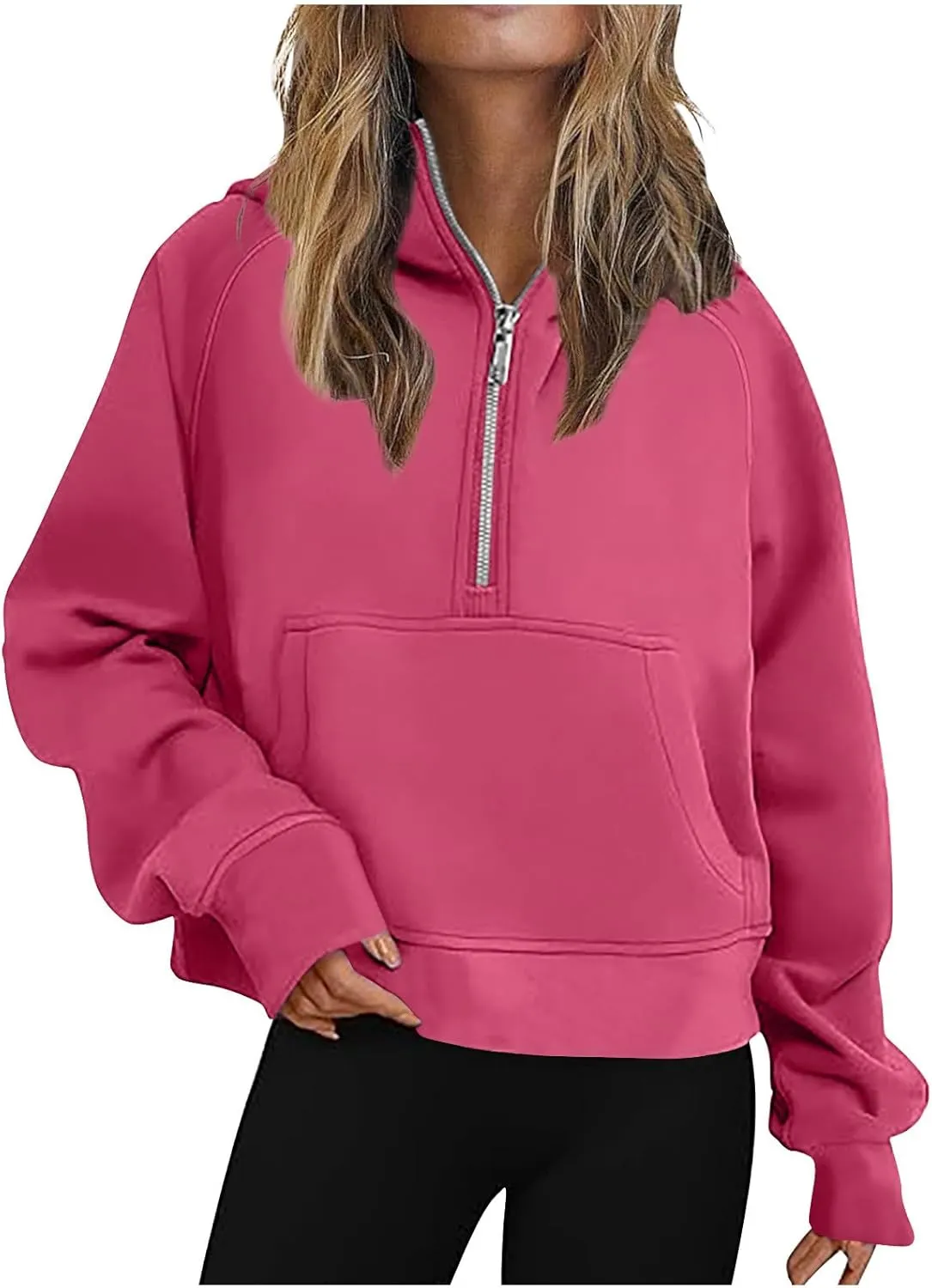 YRAETENM Half Zip Sweatshirt Women Oversized Cropped Fleece Jackets Long Sleeve Workout Hoodies Fall Clothes with Pockets