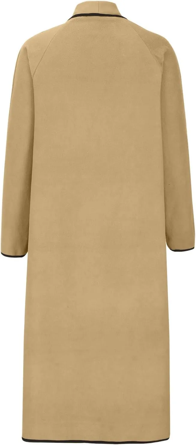 YRAETENM Long Winter Coats for Women Plus Size Warm Wool Blend Pea Coats Mid Long Lapel Open Front Trench Coats with Pockets
