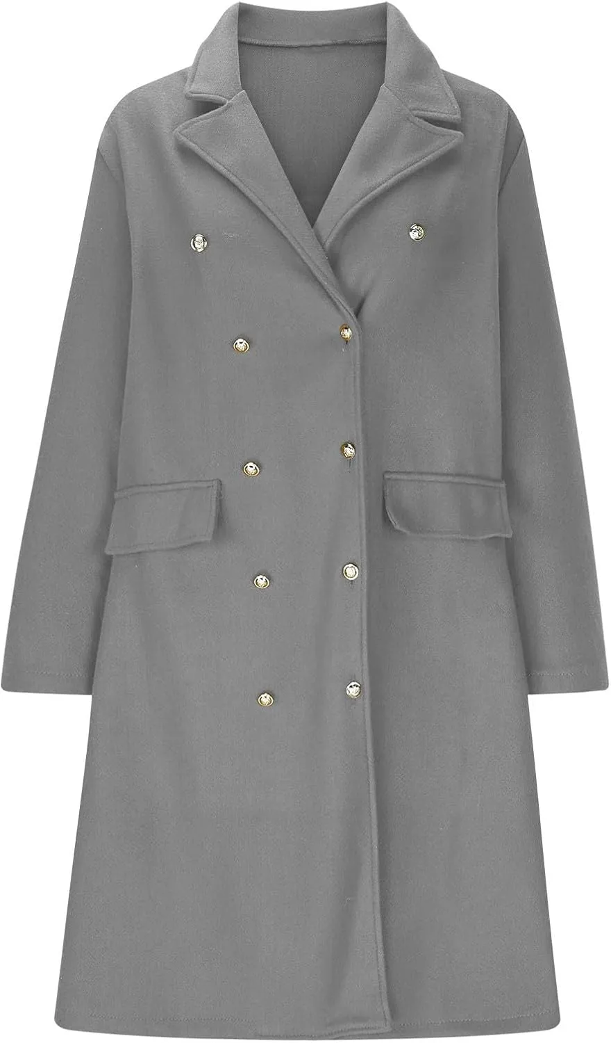 YRAETENM Pea Coats for Women Winter Double Breasted Midi Long Wool Blend Jackets Oversized Notch Lapel Trench Coat Overcoat