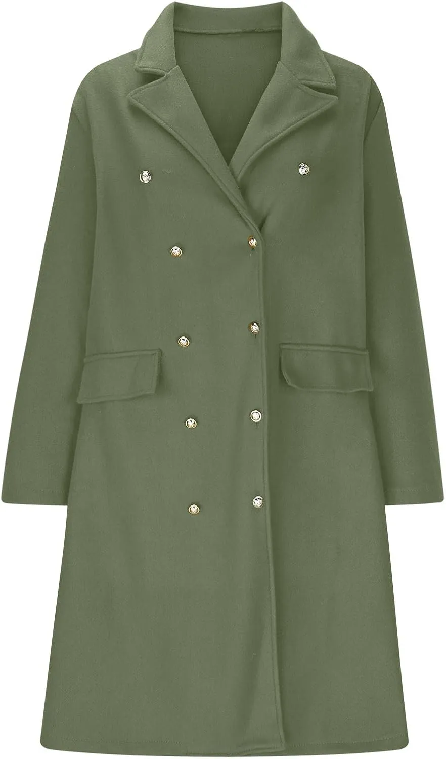 YRAETENM Pea Coats for Women Winter Double Breasted Midi Long Wool Blend Jackets Oversized Notch Lapel Trench Coat Overcoat
