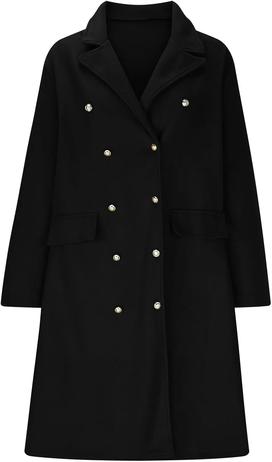 YRAETENM Pea Coats for Women Winter Double Breasted Midi Long Wool Blend Jackets Oversized Notch Lapel Trench Coat Overcoat