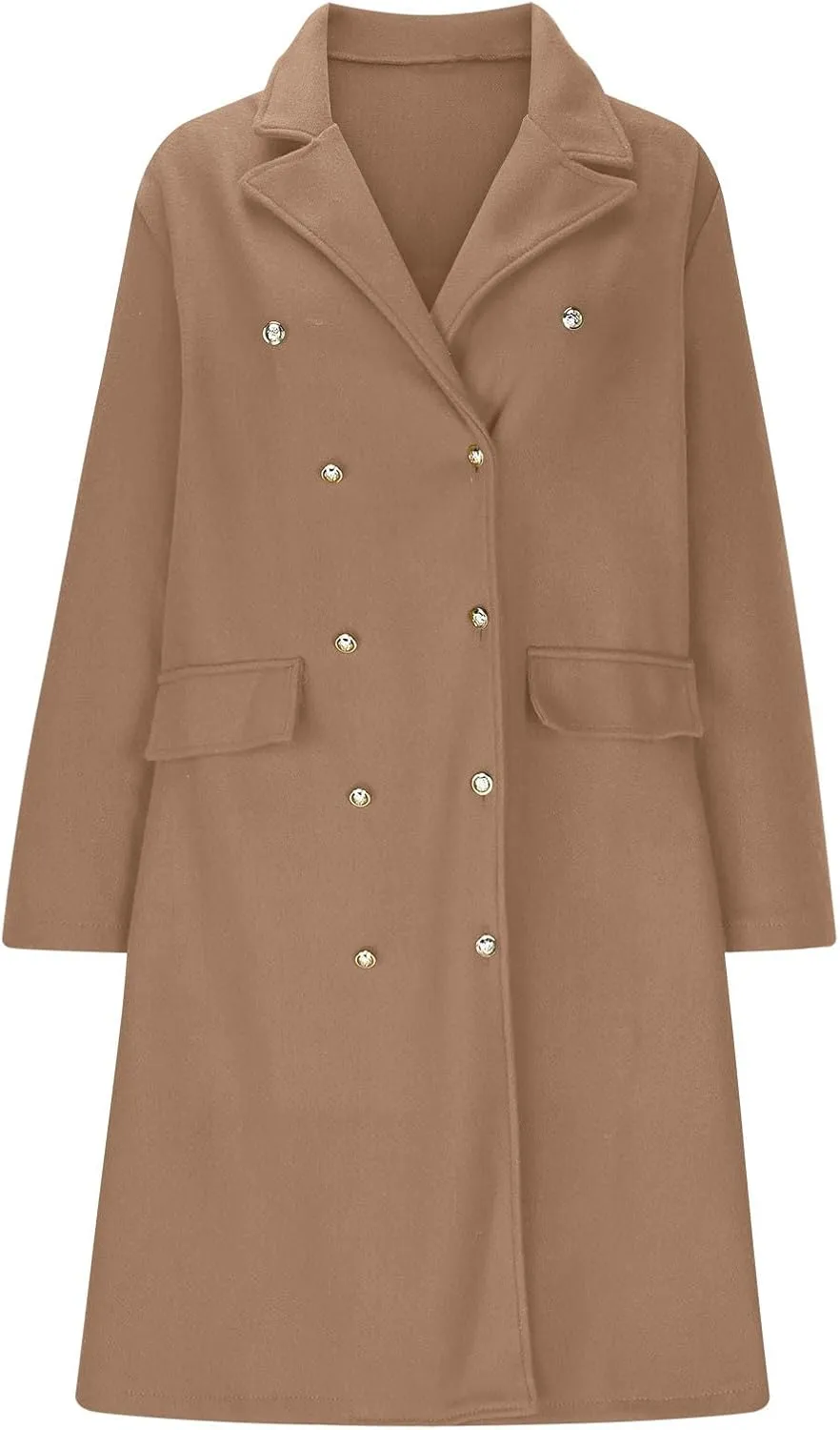 YRAETENM Pea Coats for Women Winter Double Breasted Midi Long Wool Blend Jackets Oversized Notch Lapel Trench Coat Overcoat