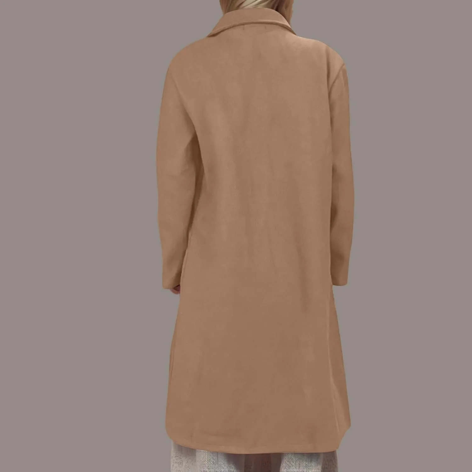 YRAETENM Pea Coats for Women Winter Double Breasted Midi Long Wool Blend Jackets Oversized Notch Lapel Trench Coat Overcoat