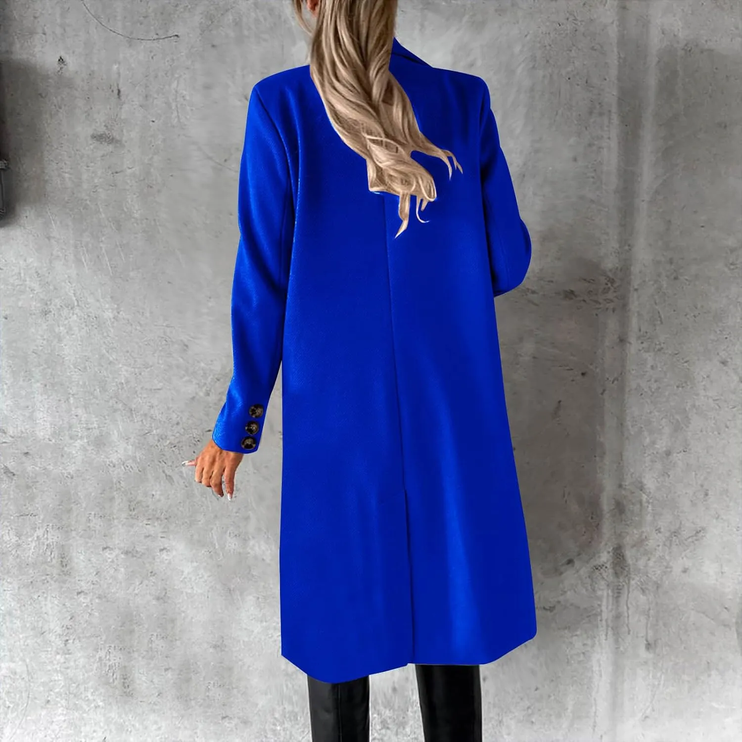 YRAETENM Women Casual Double Breasted Mid Long Pea Coat Winter Notch Lapel Collar Wool Coats Plus Size Blazer Jackets Outwear