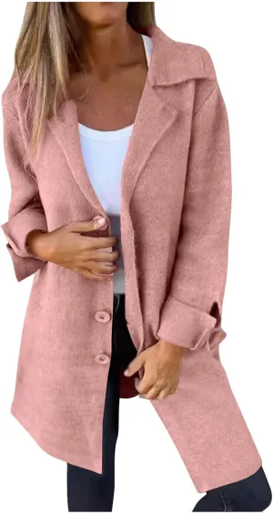 YRAETENM Womens Long Cardigan Sweaters Oversized Lapel Collar Wool Blend Jackets Casual Lightweight Mid Length Trench Coats