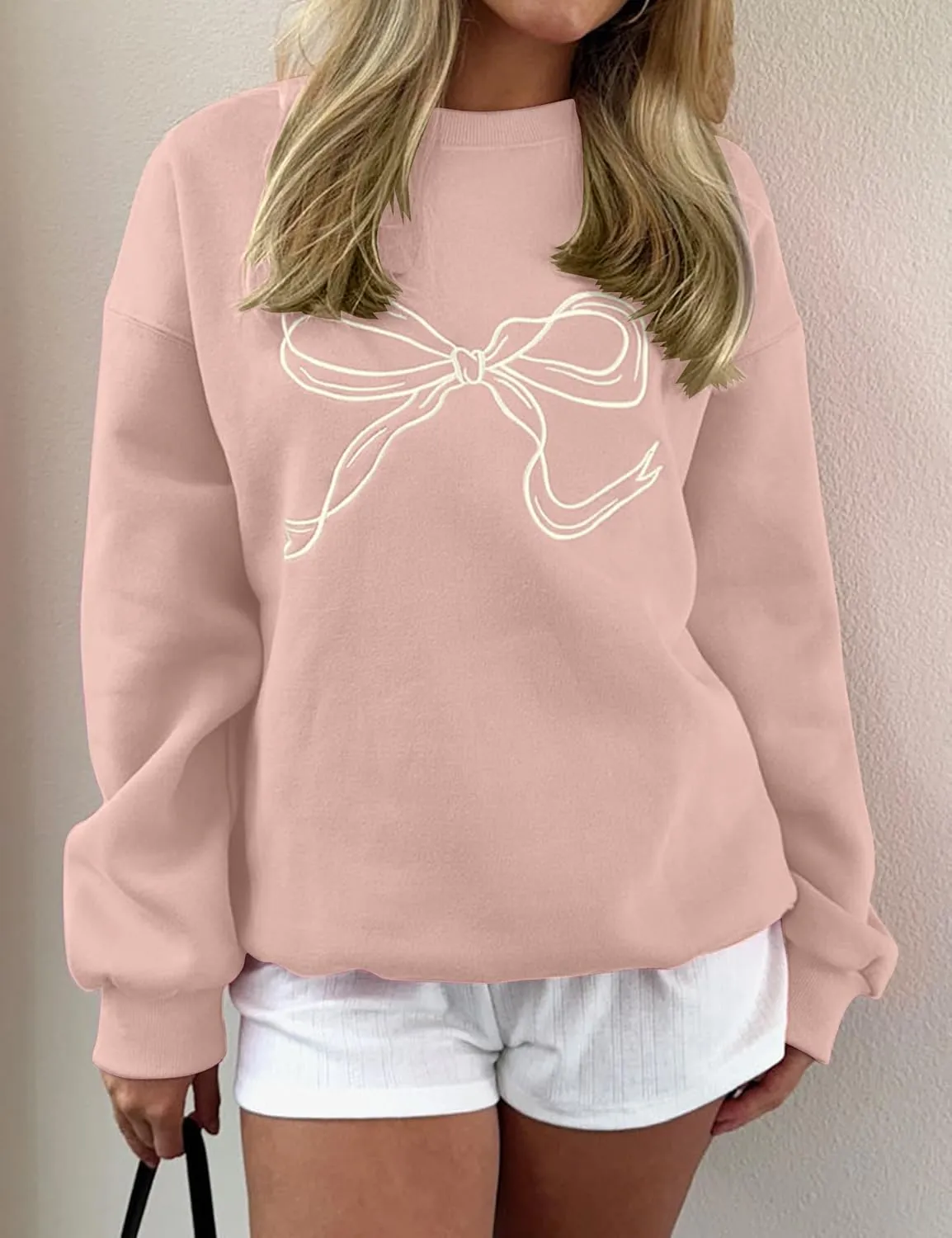 Ythomm Women’s Bow Graphic Sweatshirts Oversized Crewneck Drop Shoulder Pullover Sweatshirt Long Sleeve Tops 2024 Fall Outfit