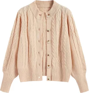 ZAFUL Women's Cardigan Sweaters Cropped Button Down Cable Knit Lightweight Jackets Fall Fashion 2024