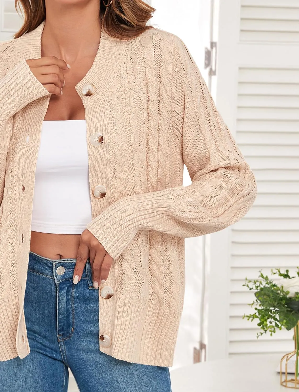 ZAFUL Women's Cardigan Sweaters Cropped Button Down Cable Knit Lightweight Jackets Fall Fashion 2024