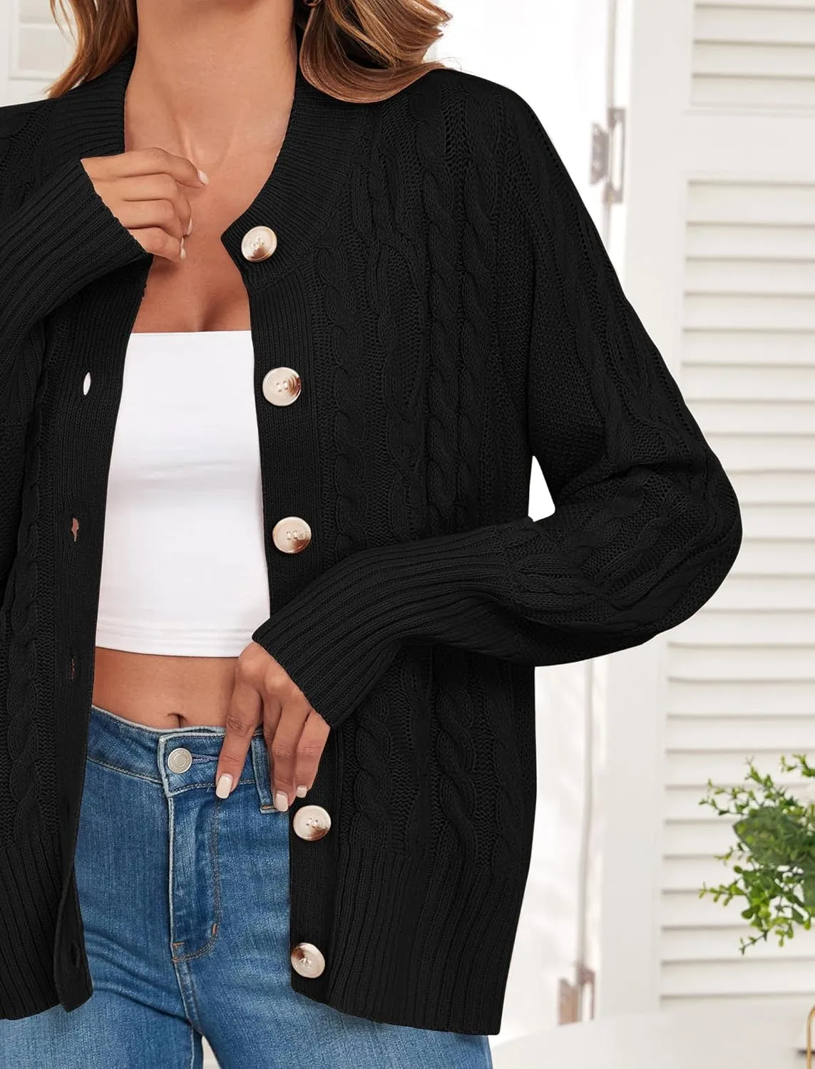ZAFUL Women's Cardigan Sweaters Cropped Button Down Cable Knit Lightweight Jackets Fall Fashion 2024