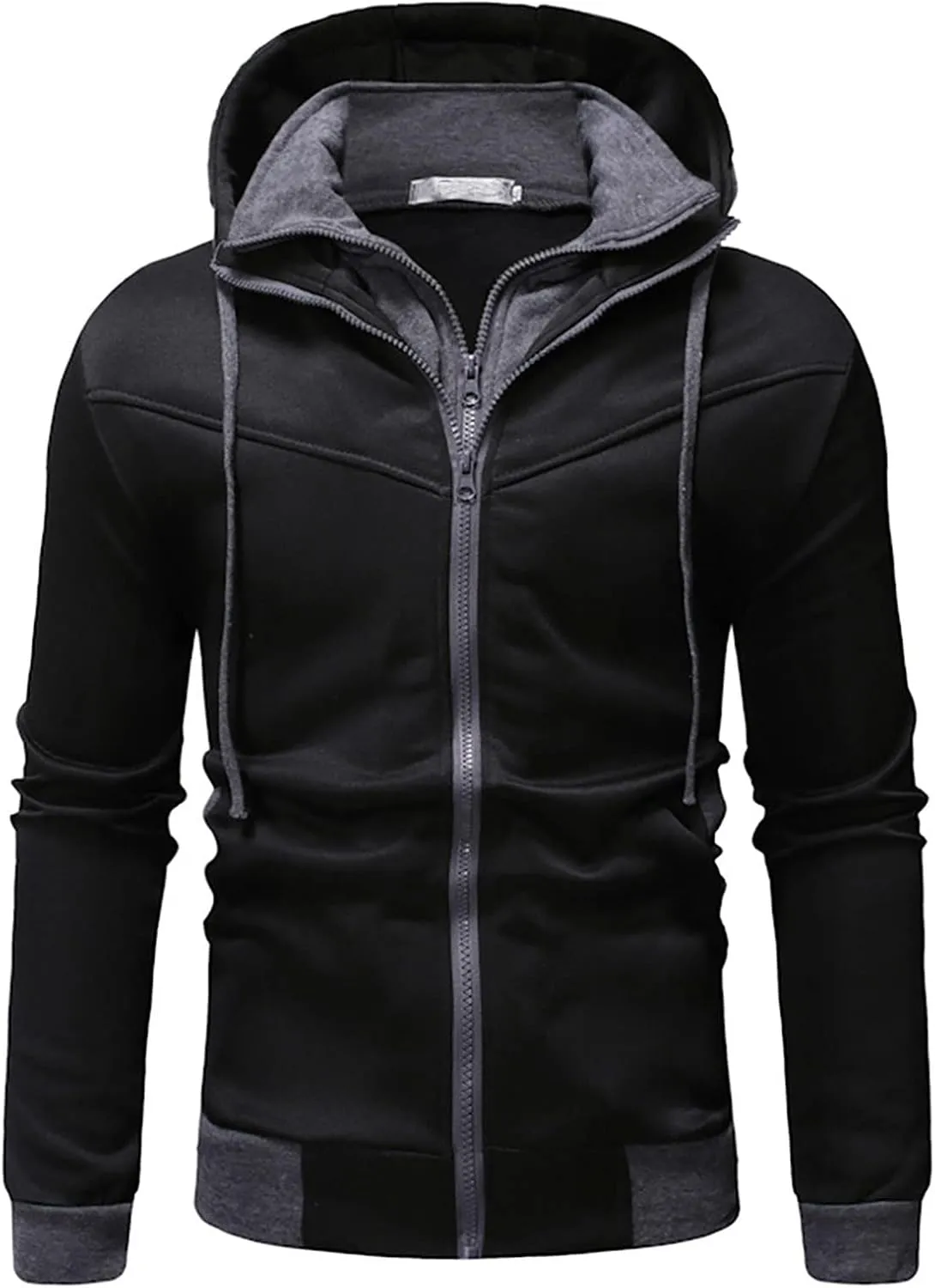 Zip Up Hoodie Men Graphic Hoodies Fake Two-Piece Sports Sweatshirt Long Sleeve Zipper Hooded Jacket Coats