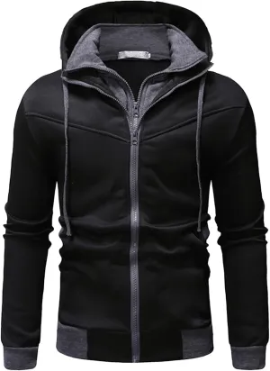 Zip Up Hoodie Men Graphic Hoodies Fake Two-Piece Sports Sweatshirt Long Sleeve Zipper Hooded Jacket Coats