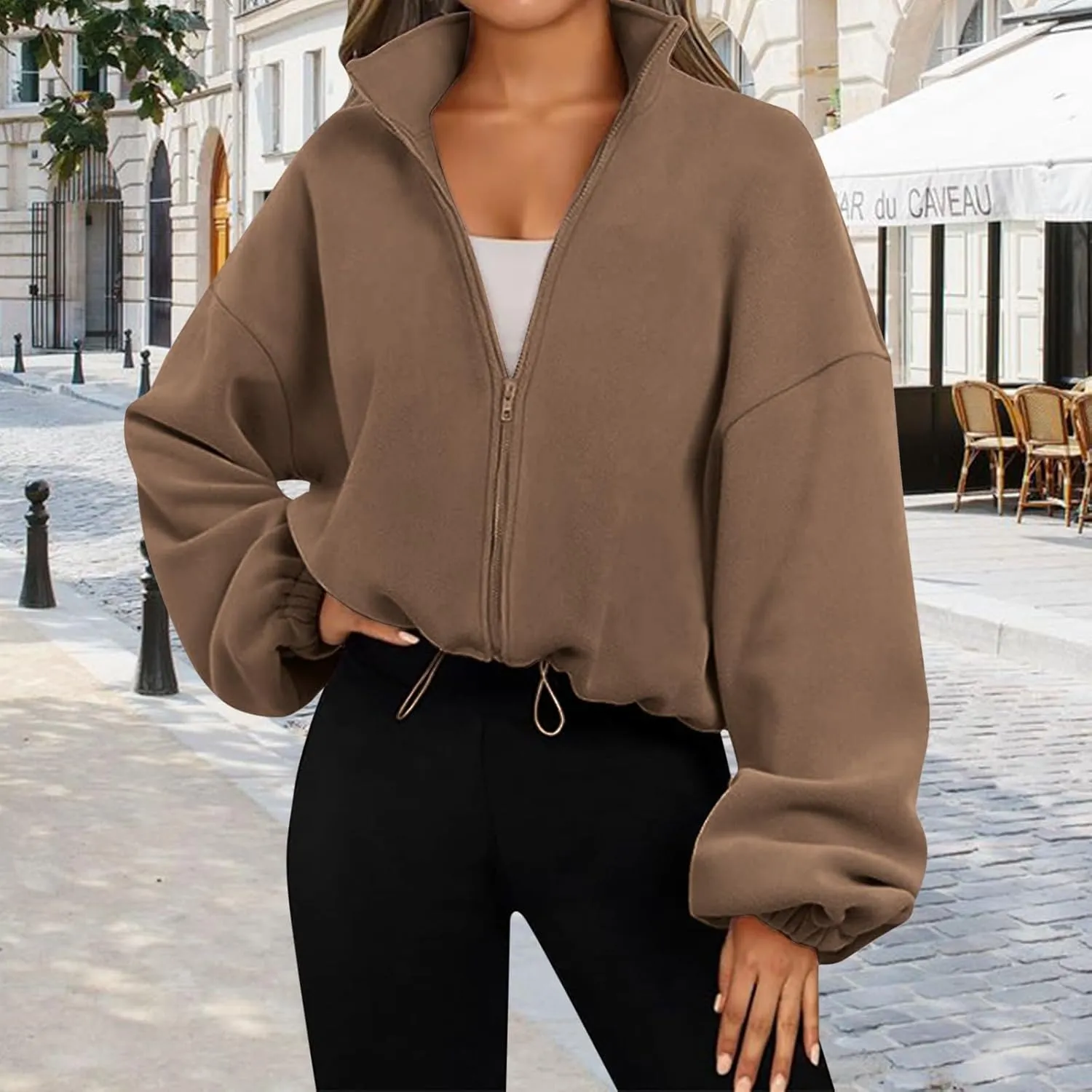 Zip Up Hoodie Women Oversized Sweatshirt Fleece Cropped Jacket Trendy Fleece Jacket Workout Coat Anorak plus Size Womens Coat