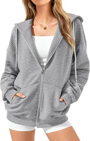 Zip Up Hoodie Women Sweatshirts for Women Y2K Quilted Jackets Hoodies Oversized Winter Fall Outfits Casual Fashion Top