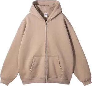 Zip Up Hoodies for Men Long Sleeve Solid Color Jacket with Pockets Hooded Casual Loose Sweatshirts Tops Fall Clothes