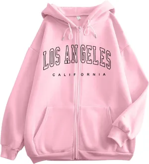 Zip Up Hoodies for Women Los Angeles Sweatshirt with Hood Full Zipper Hoodies Pullover Tops with Pockets