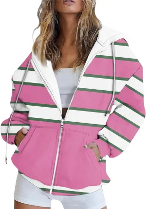 Zip Up Hoodies, Long Sleeve Oversized Full-zip Hoodie Sweatshirts Y2K Jacket Pockets Fall Fashion Clothes