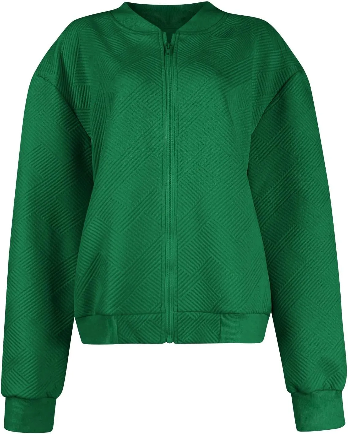 Zip Up Jackets for Women Textured Long Sleeve Bomber Jacket Casual Comfy Soft Lightweight Jacket Coat with Pockets