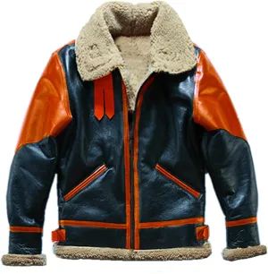 ZWRXW Mens Faux Leather Jackets Sherpa Fleece Lined Fur Collar PU Faux Leather Coats Winter Warm Motorcycle Bomber Outwear