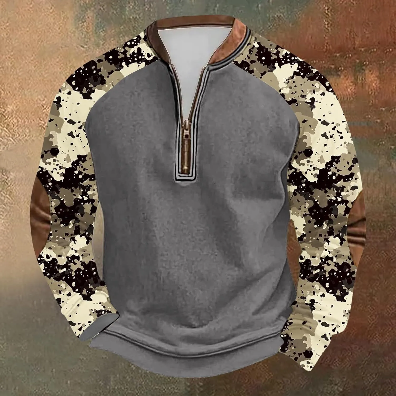 ZYXTIM Men's Hunting Camo Performance Long Sleeve Shirt Fishing Camping Work Shirts Quarter Zip Casual Athletic Shirt Top